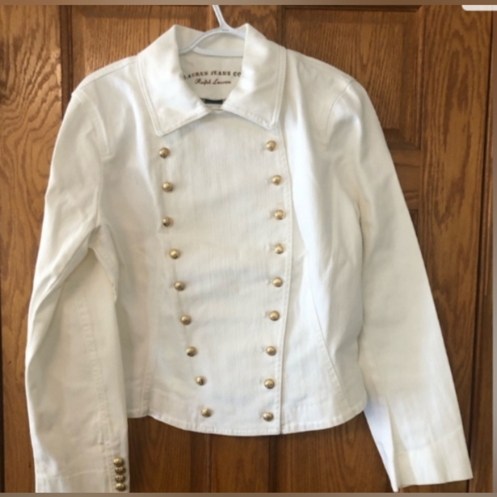 Ralph Lauren White Denim Jacket with Gold buttons size M